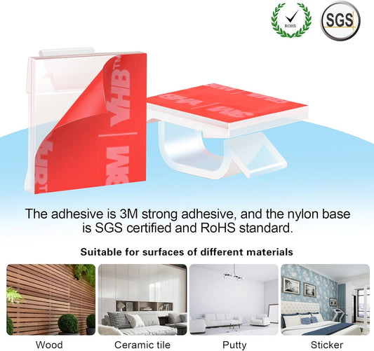 60 PCS XHF 5/8โ Adhesive Cable Wire Clips Clear, Outdoor Christmas Light Clips, Cable Staples Cable Management Wire Organizer Cord Holder for Under Desk, Car, Wall, TV PC Ethernet Cable