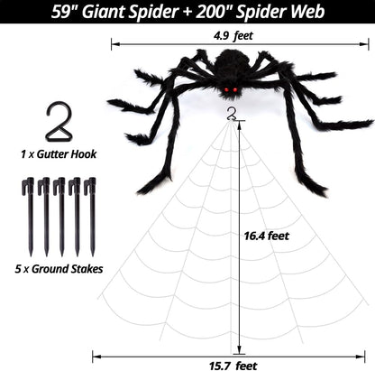 200" Halloween Decorations Spider Web Outdoor +59" Giant Spider Décor