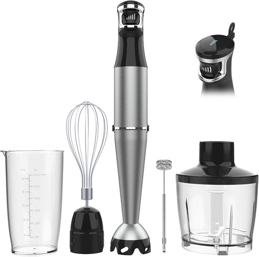 Turelar Immersion Blender Handheld Corded Hand Blenders Set 1100W, Trigger Variable Speed 5 in 1 Stick Emulsifier with Chopper, Whisk and Frother for Soup, Baby Food and Smoothies,Black