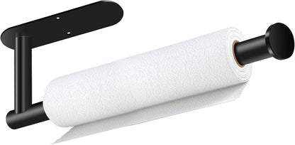 Paper Towel Holder, Self Adhesive or Drilling Paper Towel Holder Under Cabinet, Stainless Steel Black Paper Towel Holders Wall Mount for Kitchen, Bathroom, Sink, Pantry, Fridge
