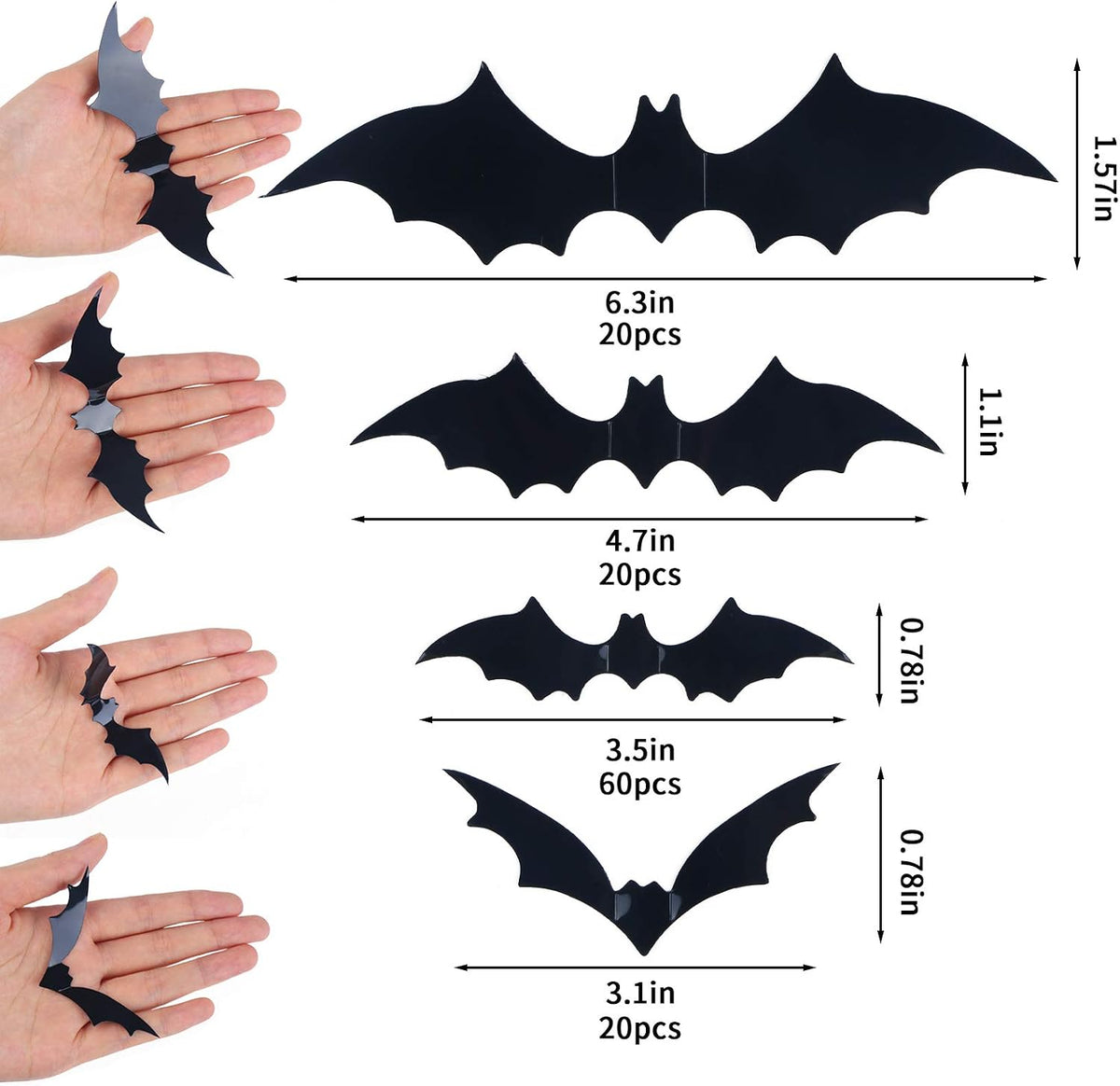DIYASY Bats Wall Decor, 120 Pcs 3D Bat Halloween Decoration Stickers for Home Decor 4 Size Waterproof Black Spooky Bats for Room Decals
