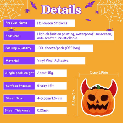 Halloween Stickers | 100 PCS Halloween Party Favors - Halloween Games Toys Gifts Party Supplies - Crafts Accessories Treats Bulk for Classroom