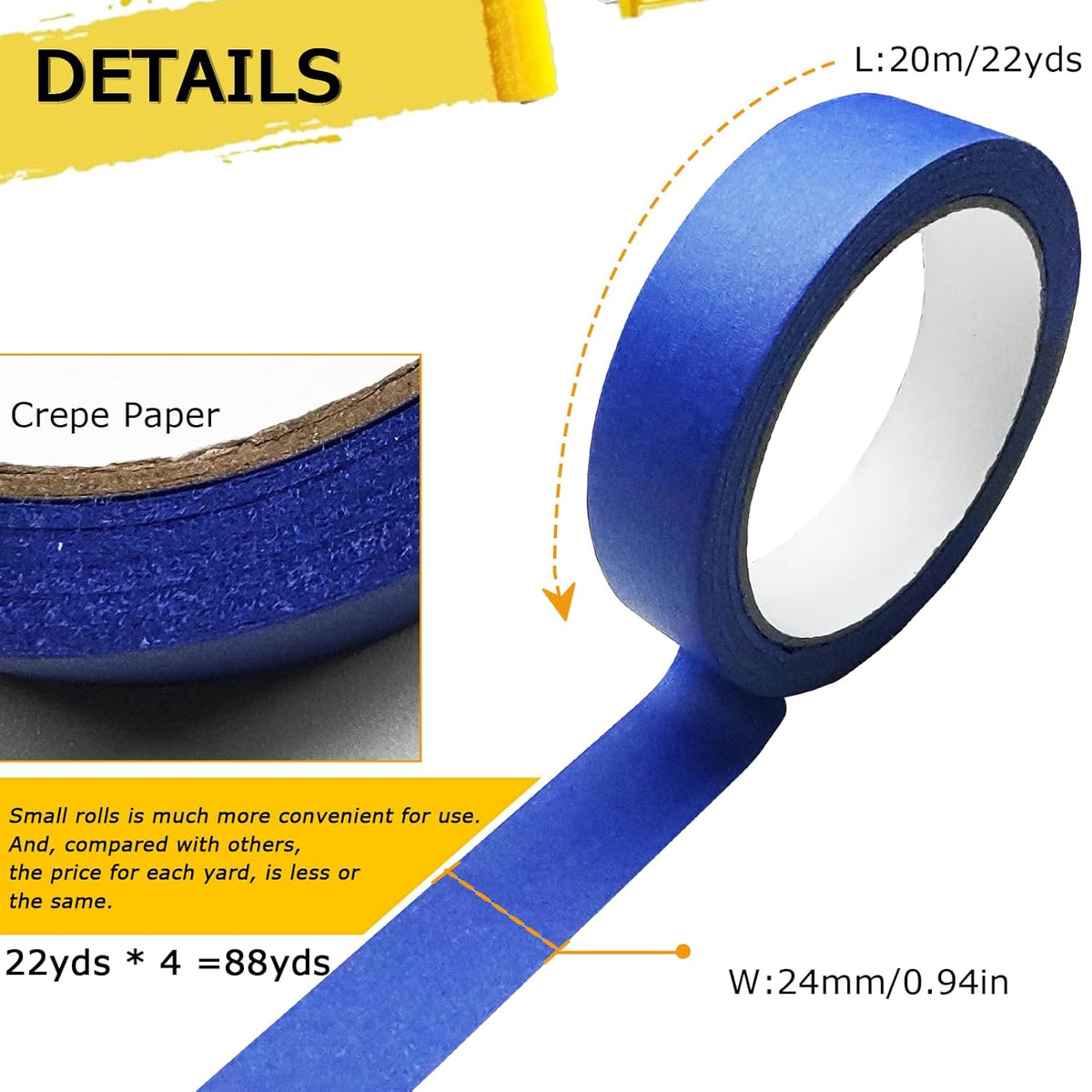 4 Rolls Premium Painters Tape, Blue Tape, Masking Tape, Paint Tape for Multi-Purpose, Painting, Painter's, DIY Crafts Arts (88yd =0.94IN*22yd*4) Decoration Labeling No Residue, Easy Removal