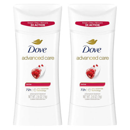 Dove Advanced Care Antiperspirant Deodorant for Women Twin Pack Revive 72 hour sweat and odor protection 2.6 oz (Packaging May Vary)