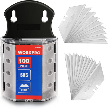 WORKPRO Utility Knife Blades, SK5 Steel, 100-Pack with Dispenser