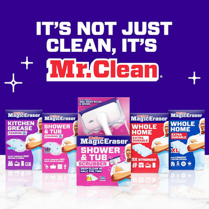 Mr. Clean Magic Eraser Shower & Tub Scrubber, Bathroom Cleaner, All in One Bathroom Cleaner, Lemon Starter Kit, 1 Scrubber & 2 Foaming Magic Erasers